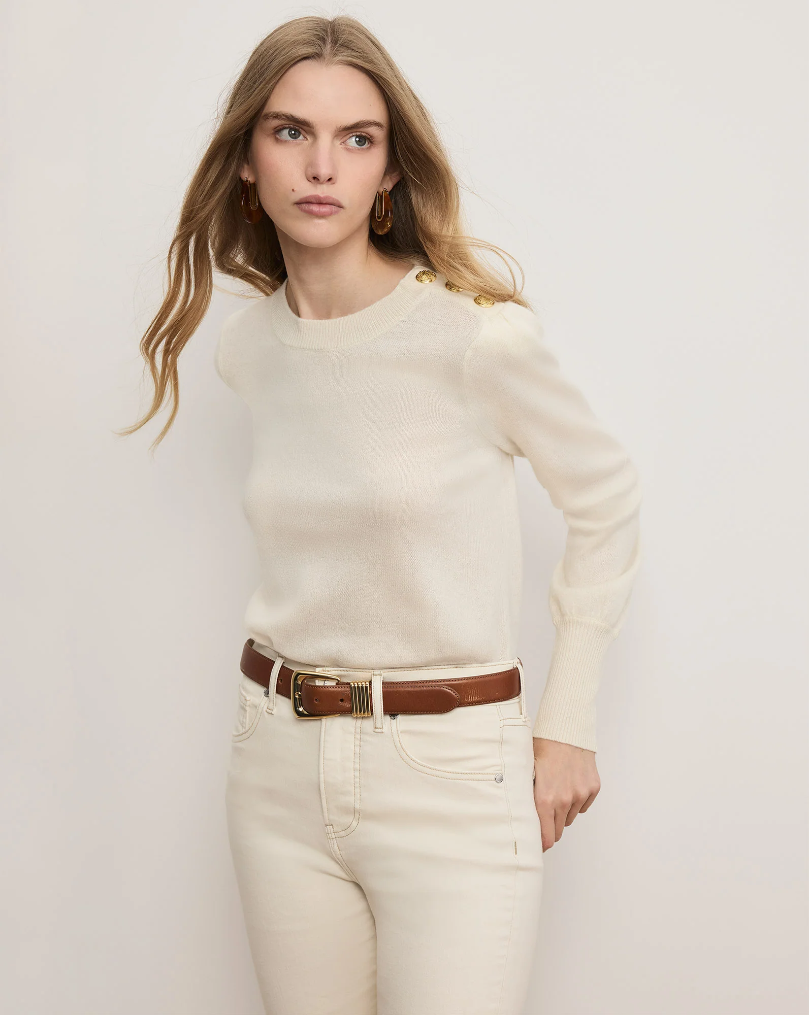 Nelia Cashmere Pullover | Button Accent