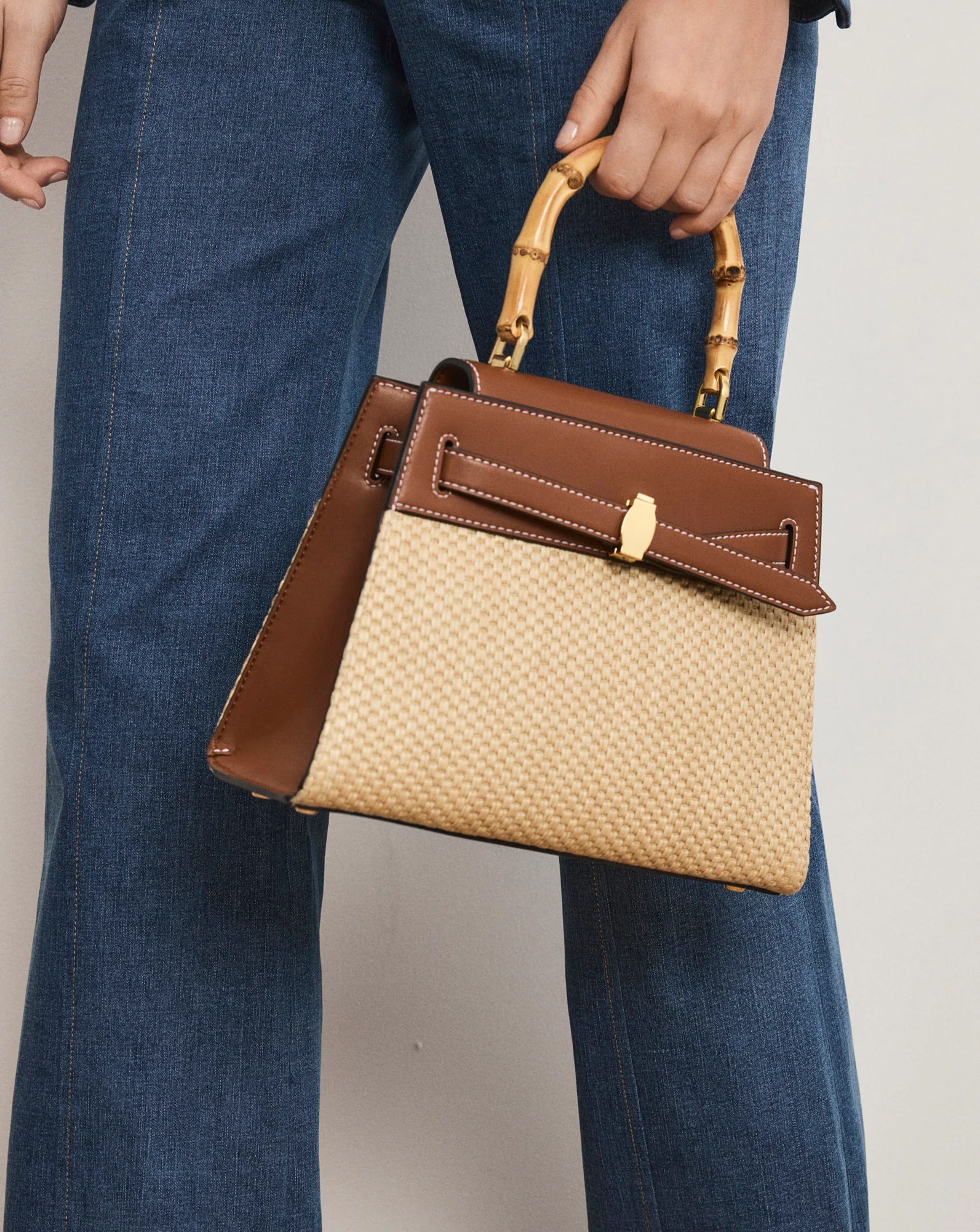 Veronica Beard Raffia Dash Top-Handle Bag - Image 2